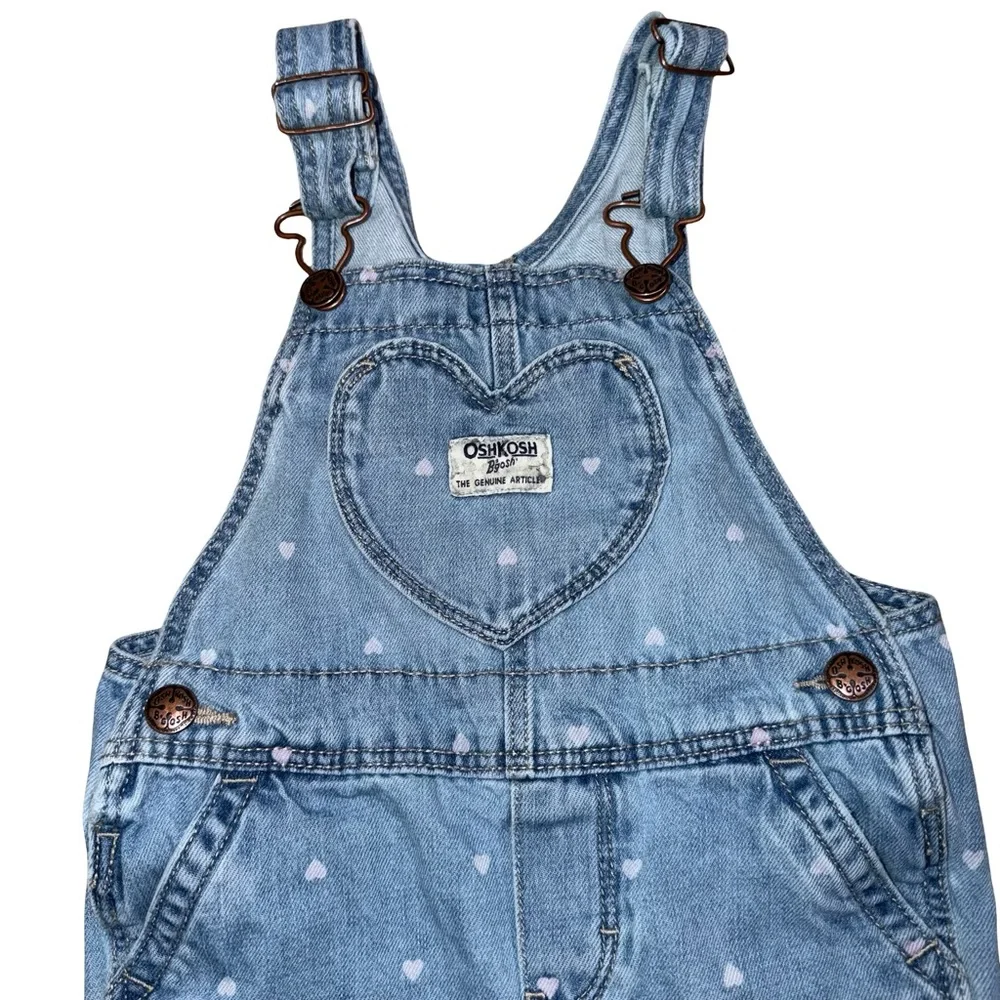 OshKosh B'gosh Light Blue‎ with pink hearts Denim Overalls 3T